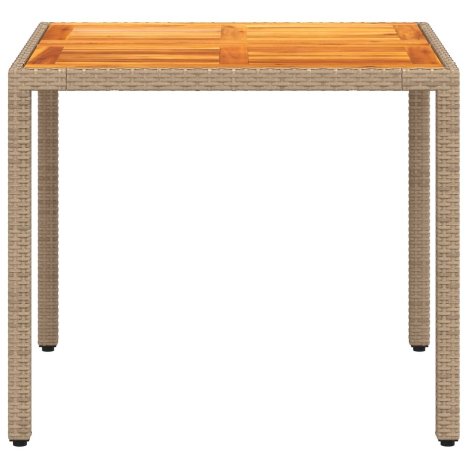 Mesa de jardín de ratán PE y madera acacia beige 90x90x75