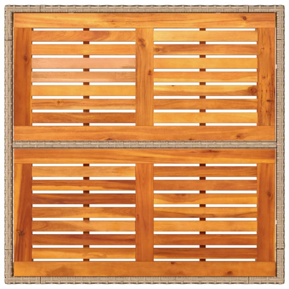 Mesa de jardín de ratán PE y madera acacia beige 90x90x75