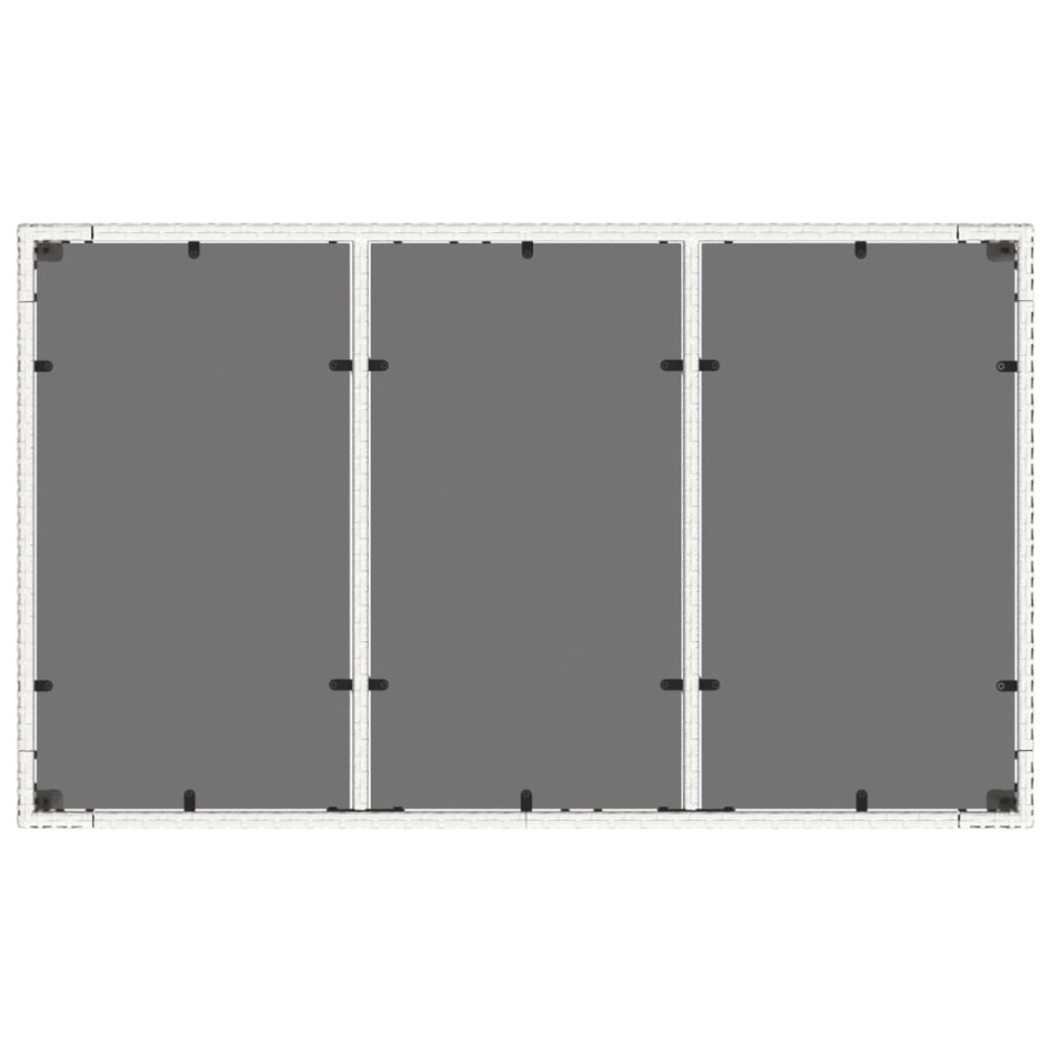 Mesa de jardín superficie de vidrio ratán PE blanco