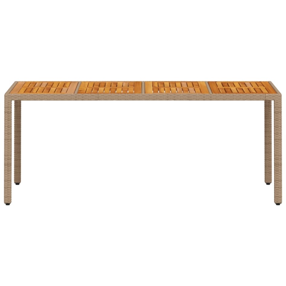 Mesa de jardín ratán PE beige y madera de acacia 190x90x75