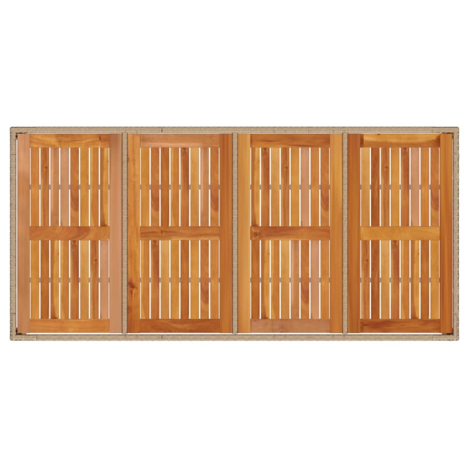 Mesa de jardín ratán PE beige y madera de acacia 190x90x75