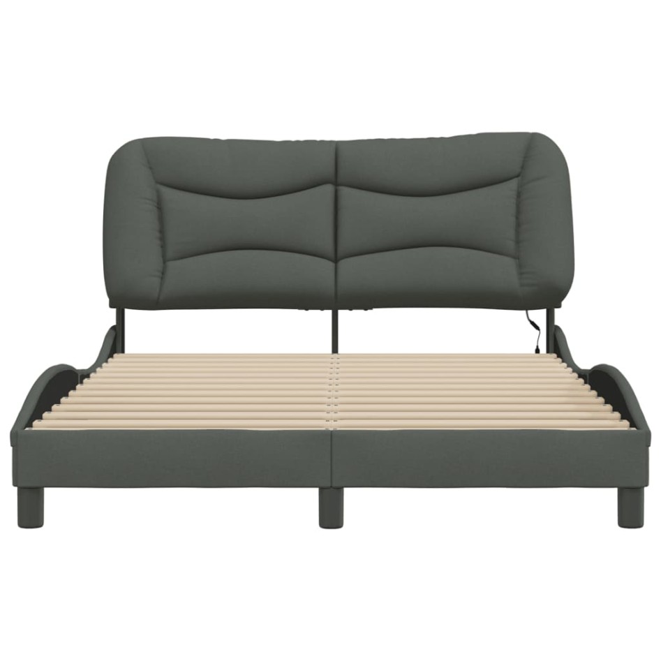Estructura de cama con luces LED tela gris oscuro 140x200