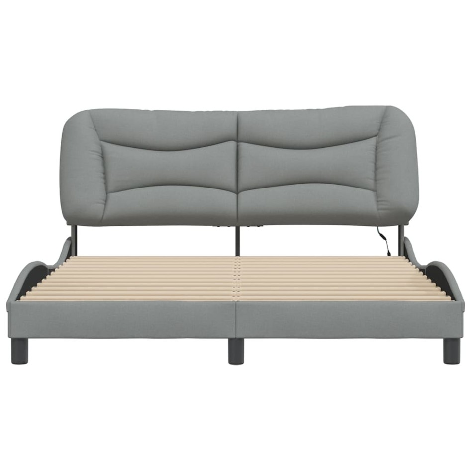 Estructura de cama con luces LED tela gris claro 160x200