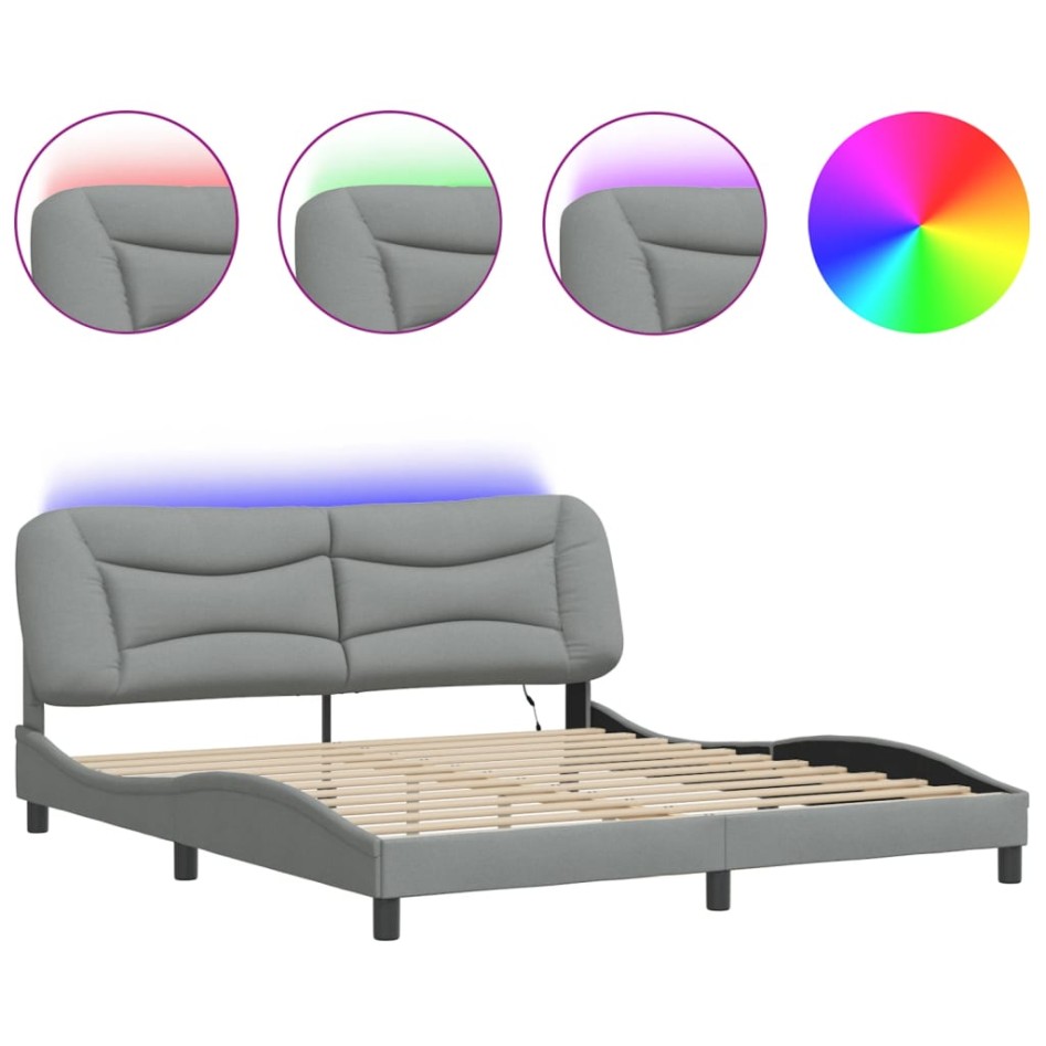 Estructura de cama con luces LED tela gris claro 180x200