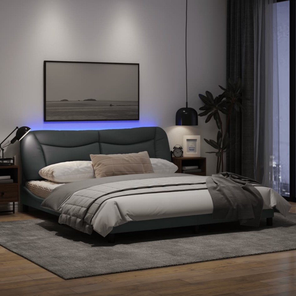Estructura de cama con luces LED tela gris claro 180x200