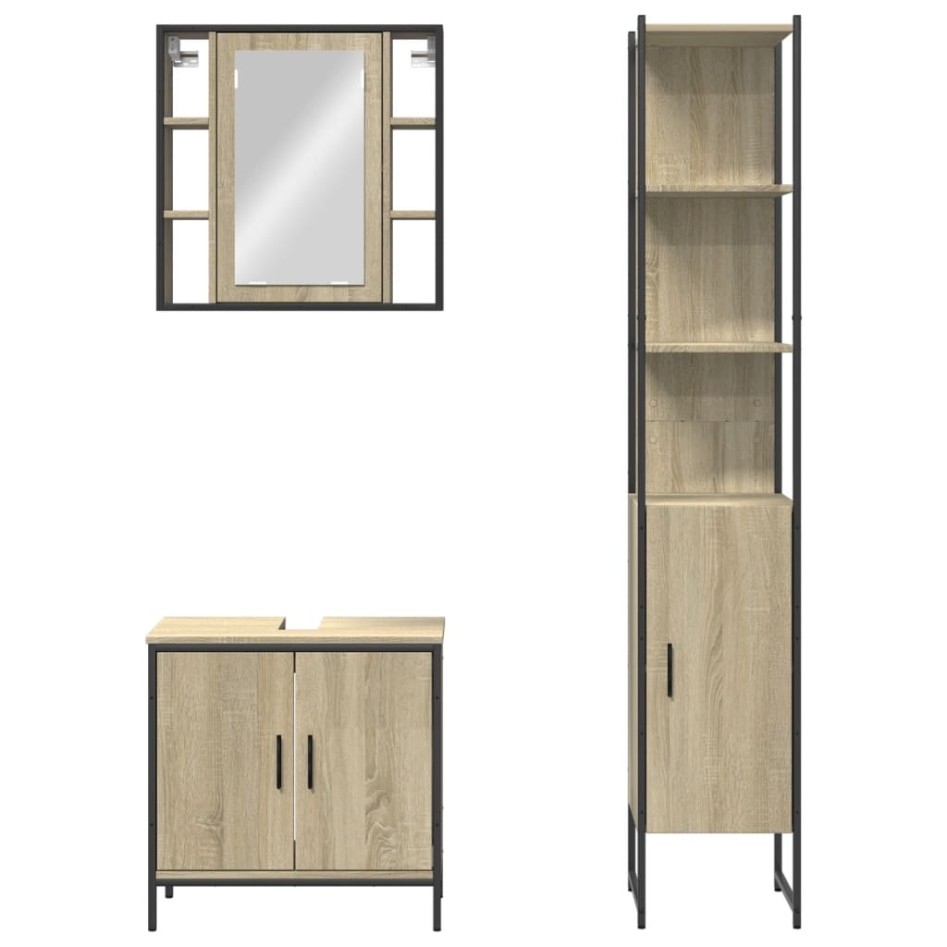 Set de muebles de baño 3 pzas madera contrachapada roble