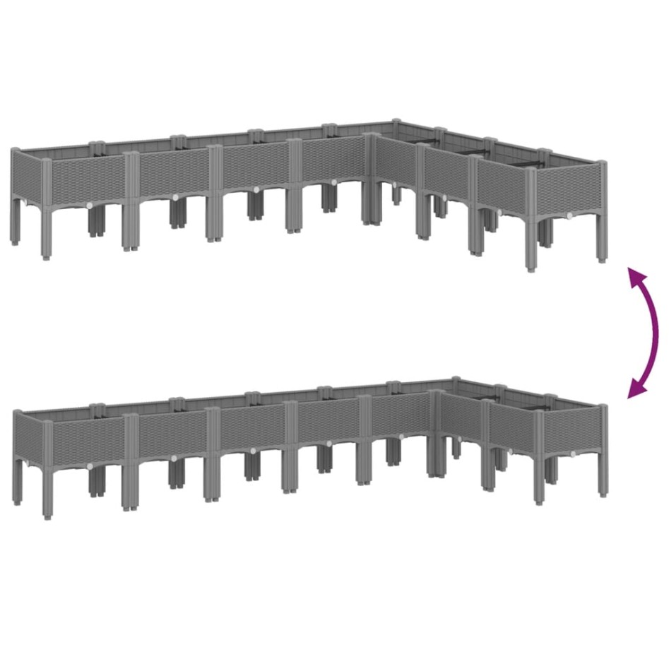 Jardinera con patas PP gris claro 200x160x42
