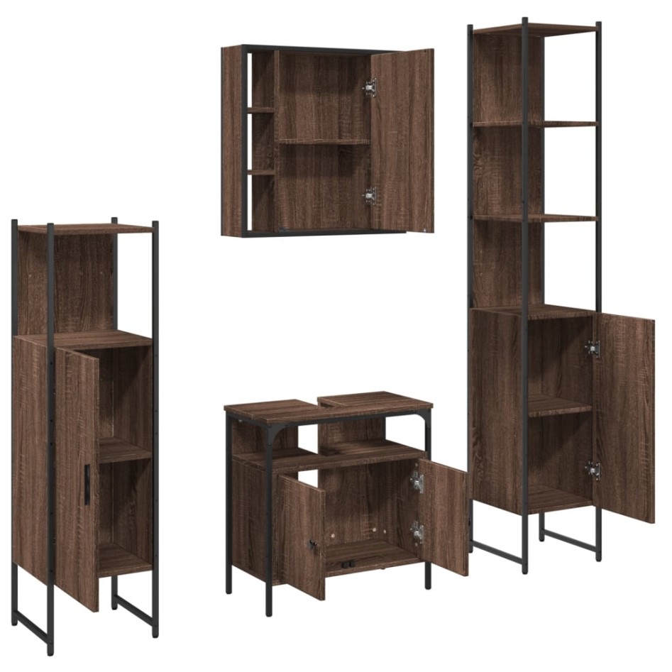 Set de muebles de baño 4 pzas madera contrachapada marrón