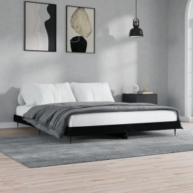 Estructura de cama madera de ingeniería negra 140x200