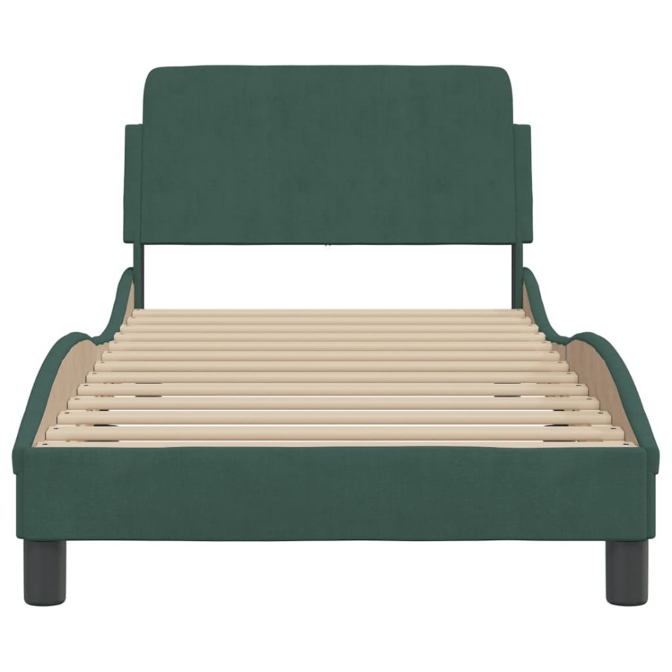 Estructura cama con cabecero terciopelo verde oscuro 90x200