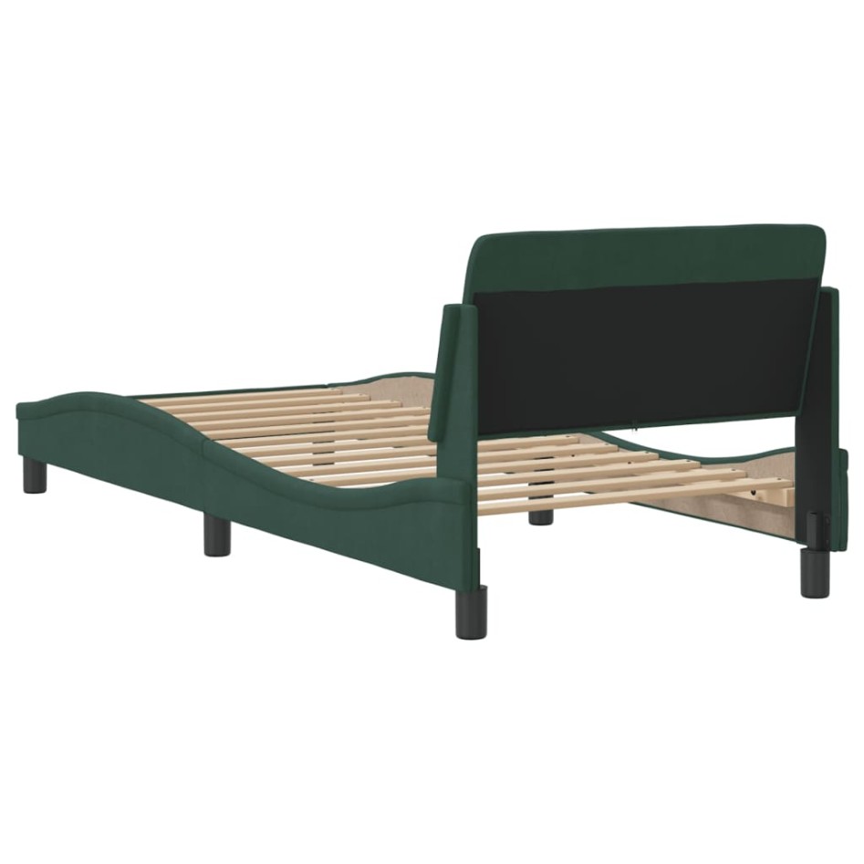 Estructura cama con cabecero terciopelo verde oscuro 90x200