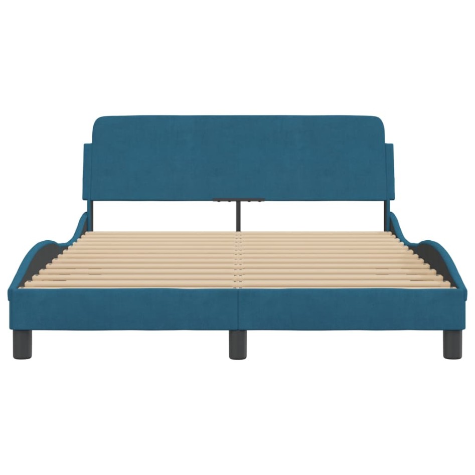 Estructura de cama con cabecero terciopelo azul 140x190