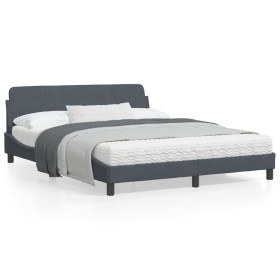 Estructura cama con cabecero terciopelo gris oscuro 160x200