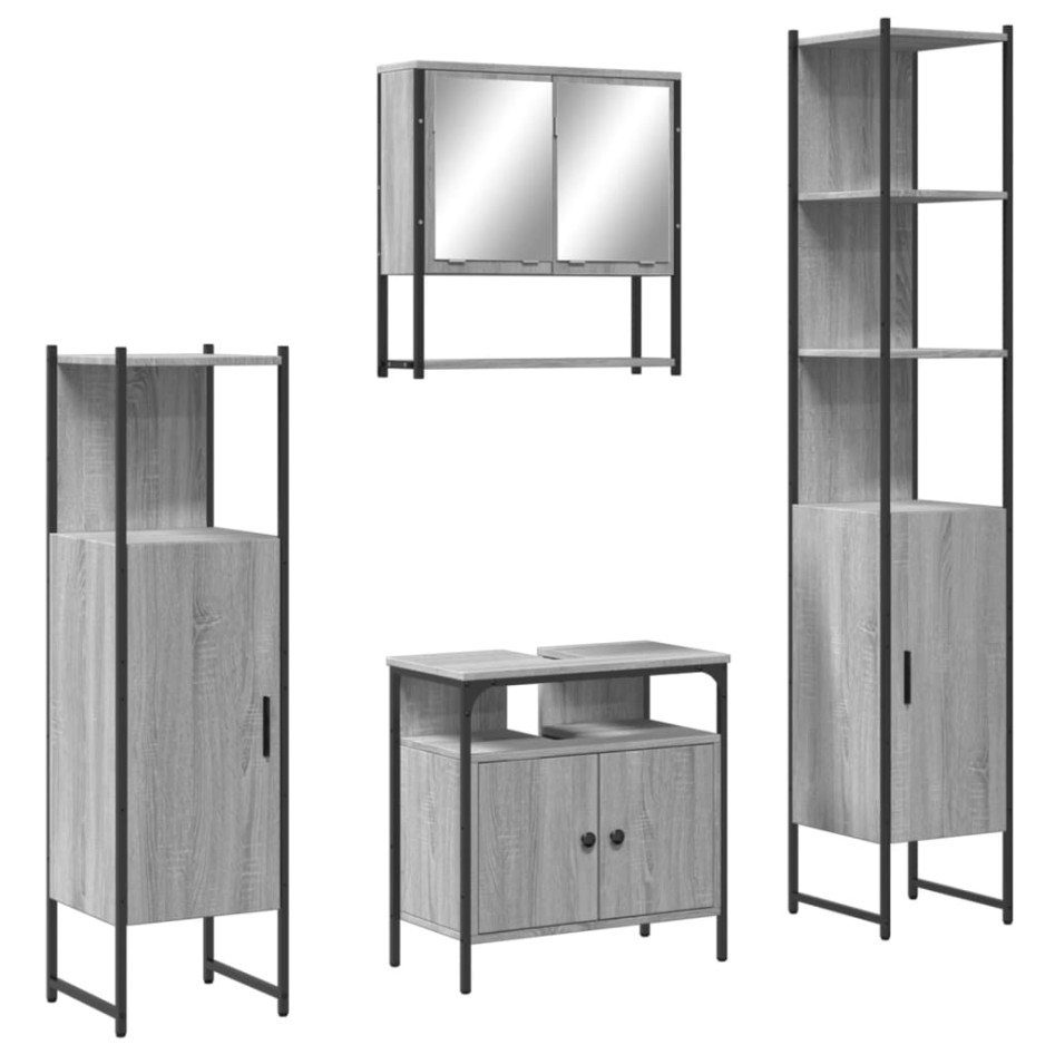 Set de muebles de baño 4 pzas madera contrachapada gris
