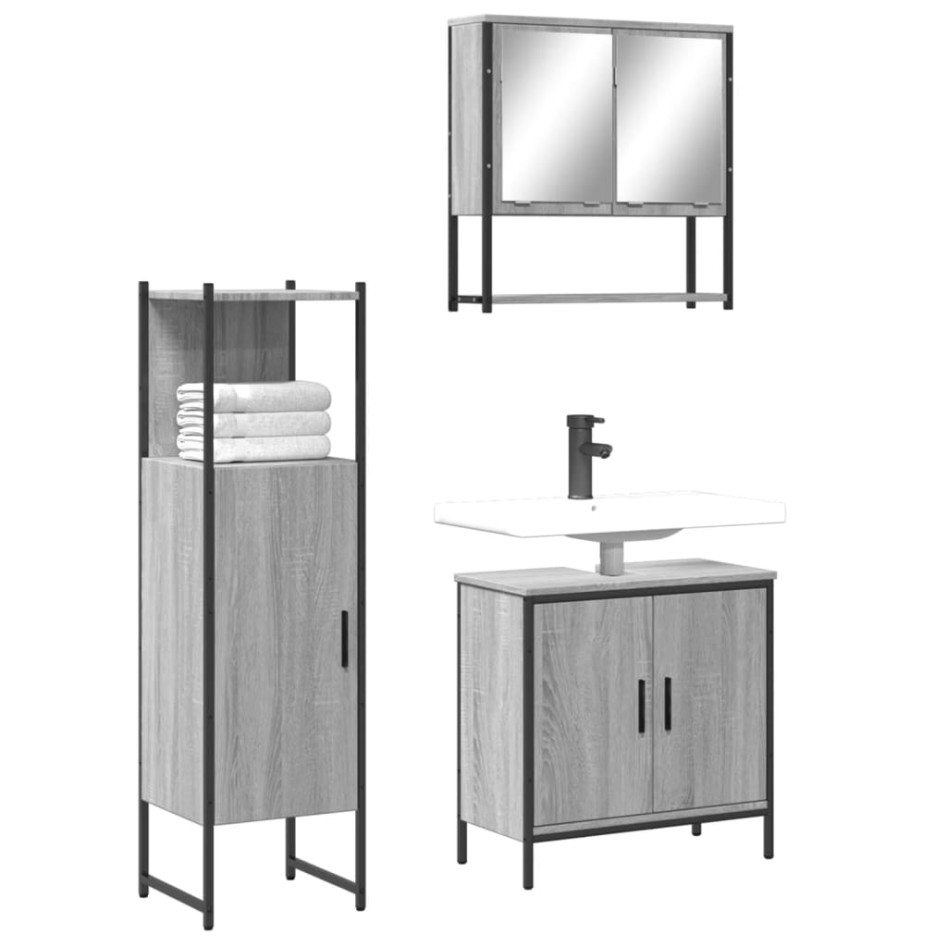 Set de muebles de baño 3 pzas madera contrachapada gris