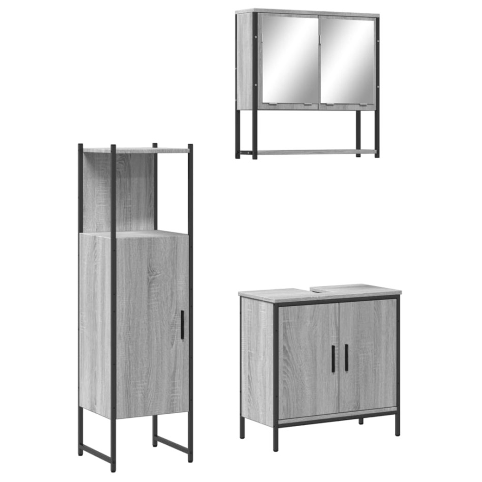 Set de muebles de baño 3 pzas madera contrachapada gris
