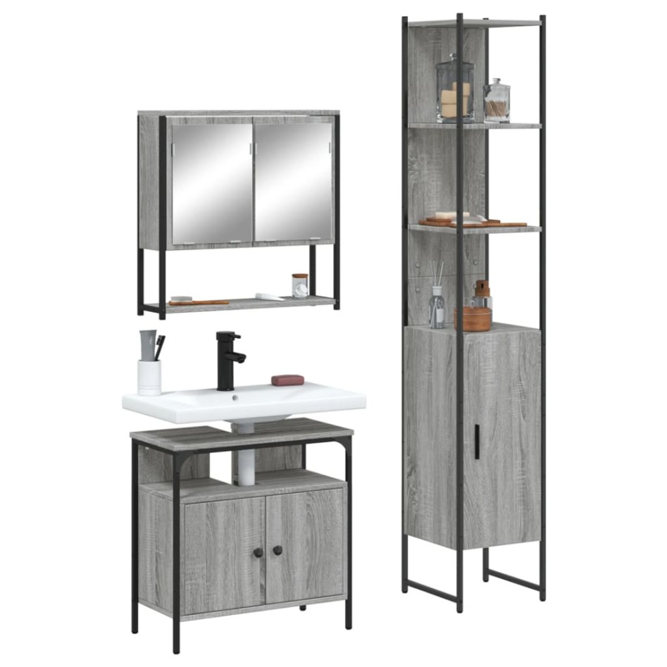 Set de muebles de baño 3 pzas madera contrachapada gris