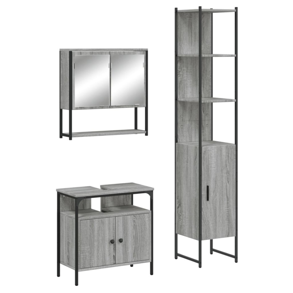 Set de muebles de baño 3 pzas madera contrachapada gris