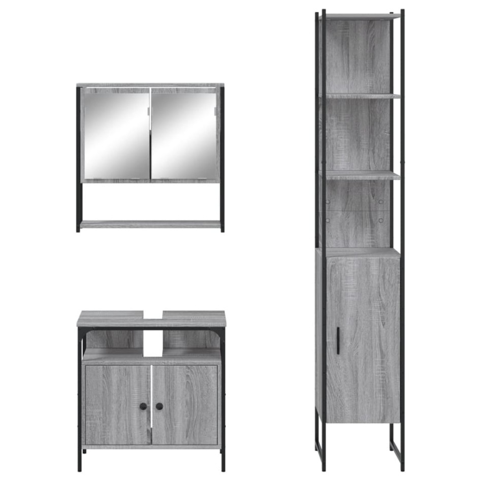 Set de muebles de baño 3 pzas madera contrachapada gris