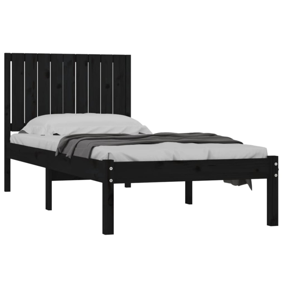 Estructura de cama madera maciza pino individual negro