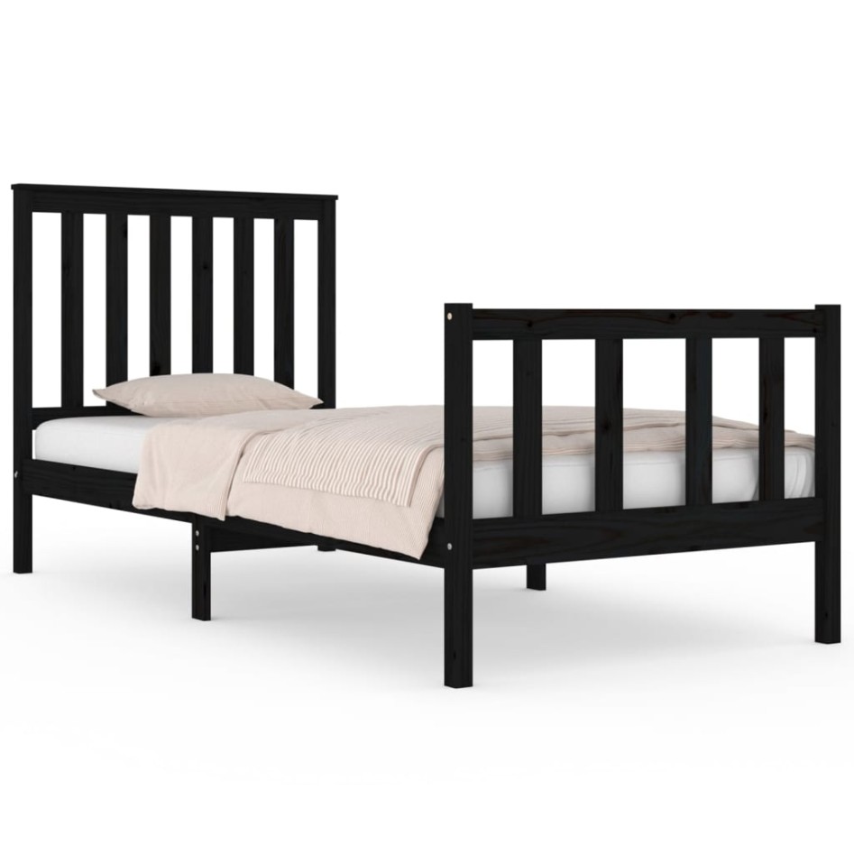 Estructura de cama madera maciza pino individual negro