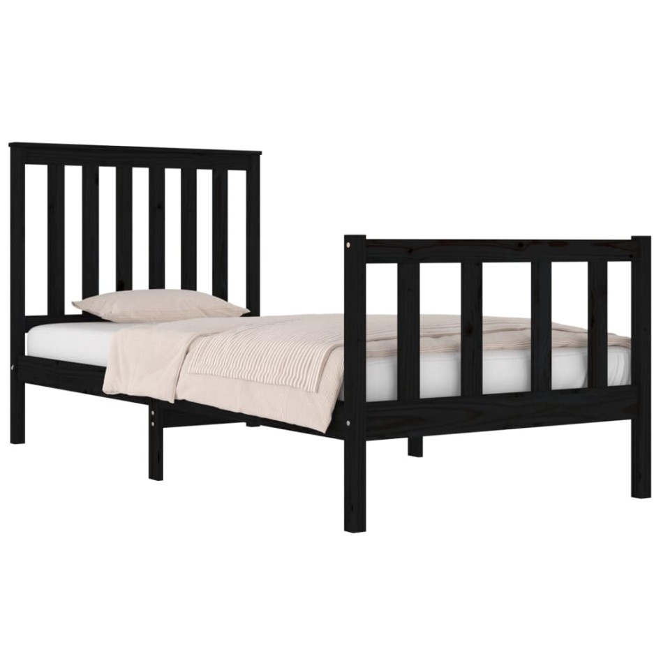 Estructura de cama madera maciza pino individual negro