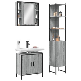 Set de muebles de baño 3 pzas madera contrachapada gris