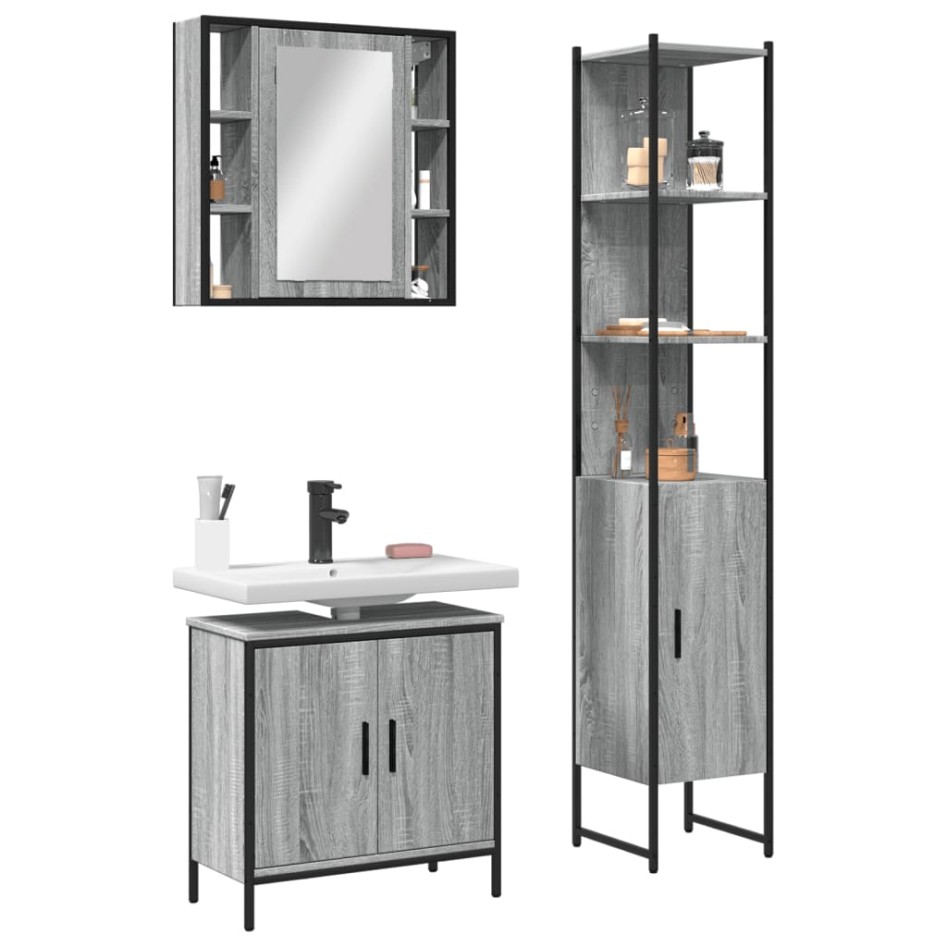 Set de muebles de baño 3 pzas madera contrachapada gris