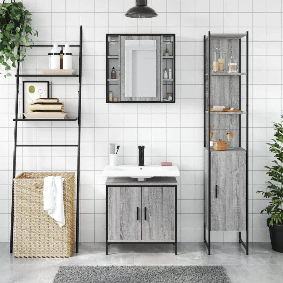 Set de muebles de baño 3 pzas madera contrachapada gris