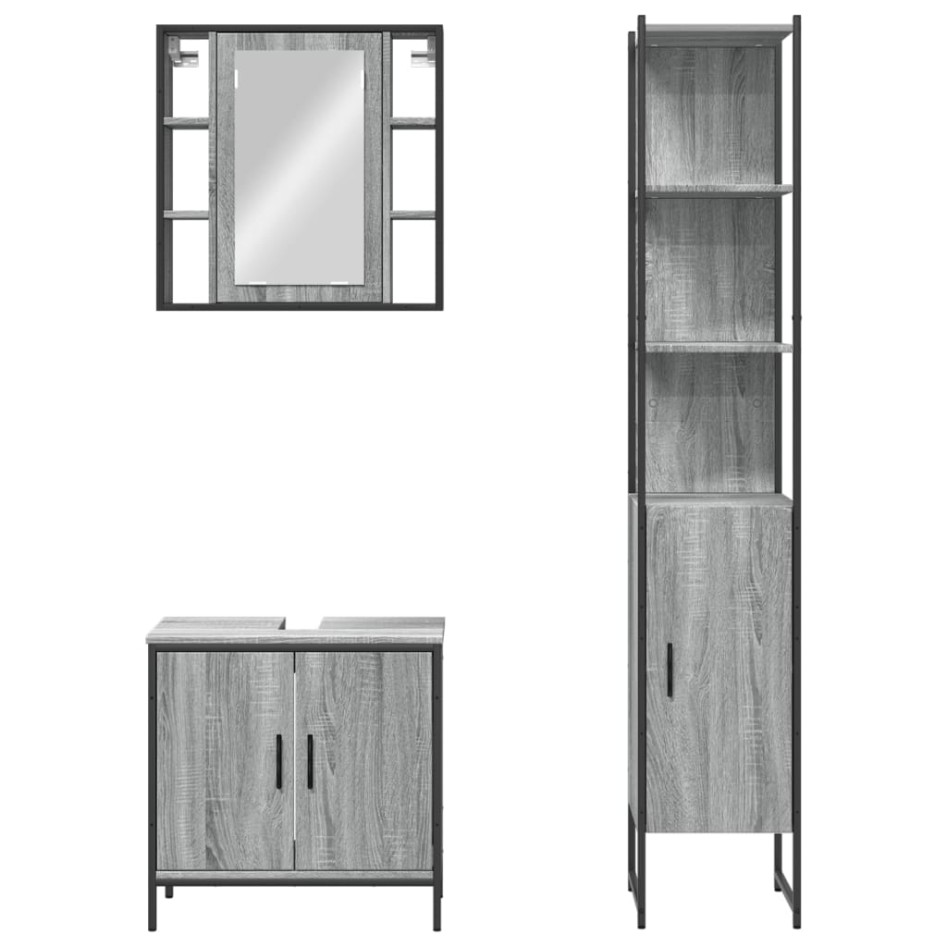 Set de muebles de baño 3 pzas madera contrachapada gris