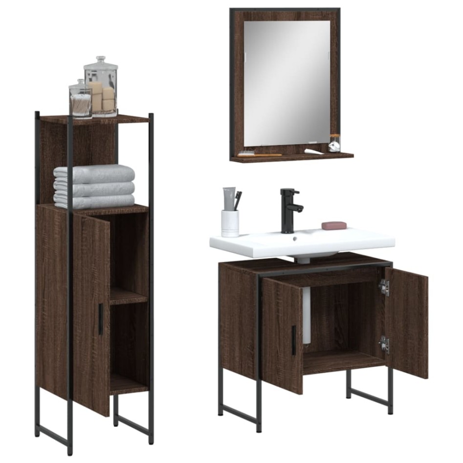 Set de muebles de baño 3 pzas madera contrachapada roble