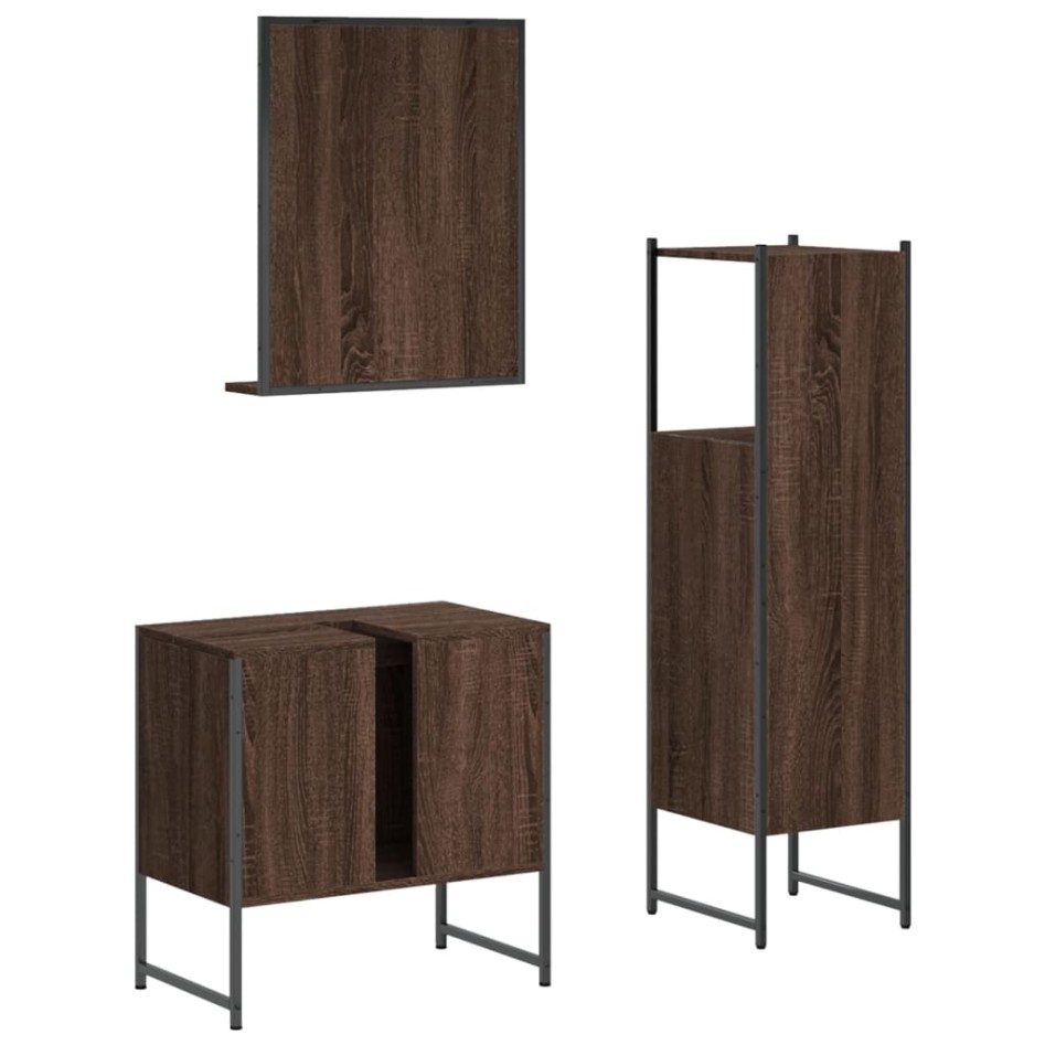 Set de muebles de baño 3 pzas madera contrachapada roble