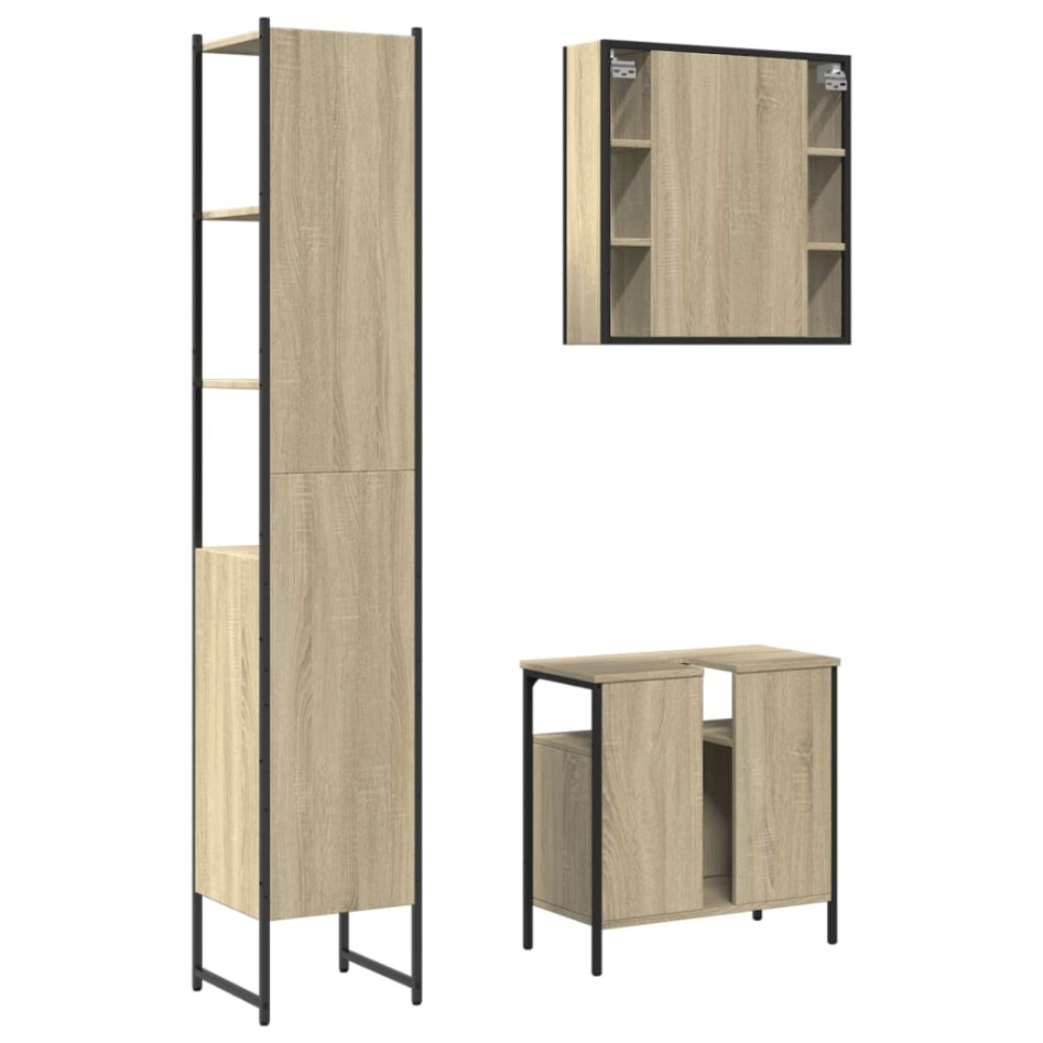 Set de muebles de baño 3 pzas madera contrachapada roble
