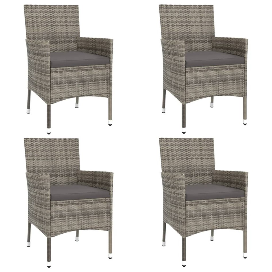 Mesita y sillas jardín 5 pzas y cojines ratán sintético