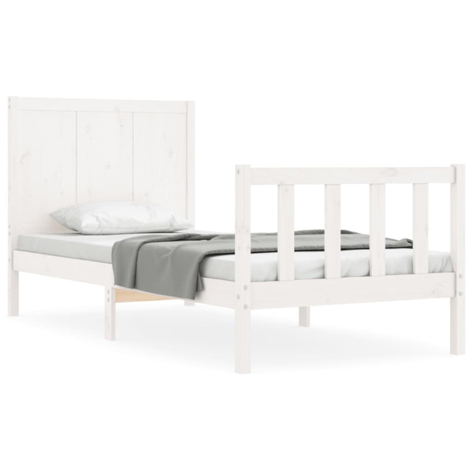 Estructura de cama con cabecero madera maciza blanco 100x200