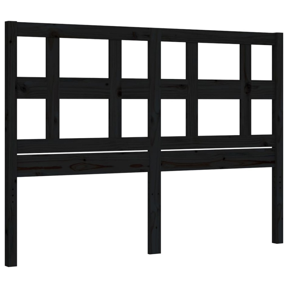 Estructura de cama con cabecero madera maciza negro 140x200
