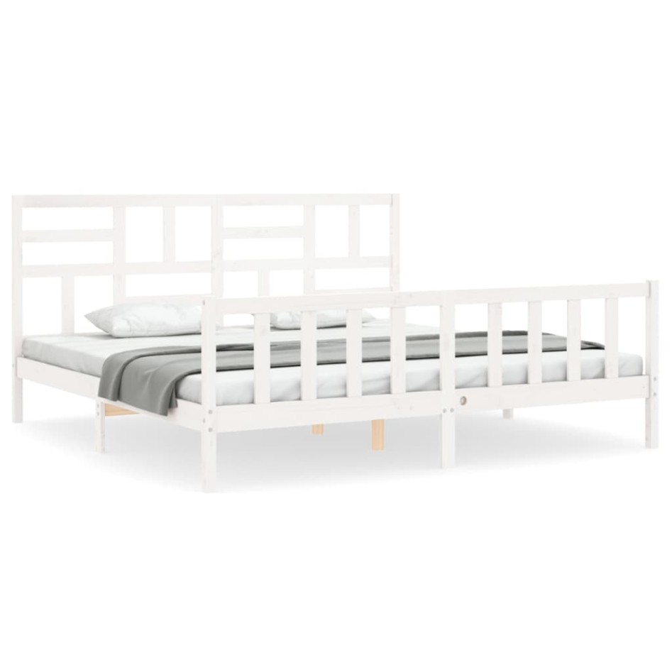 Estructura de cama con cabecero madera maciza blanco 200x200