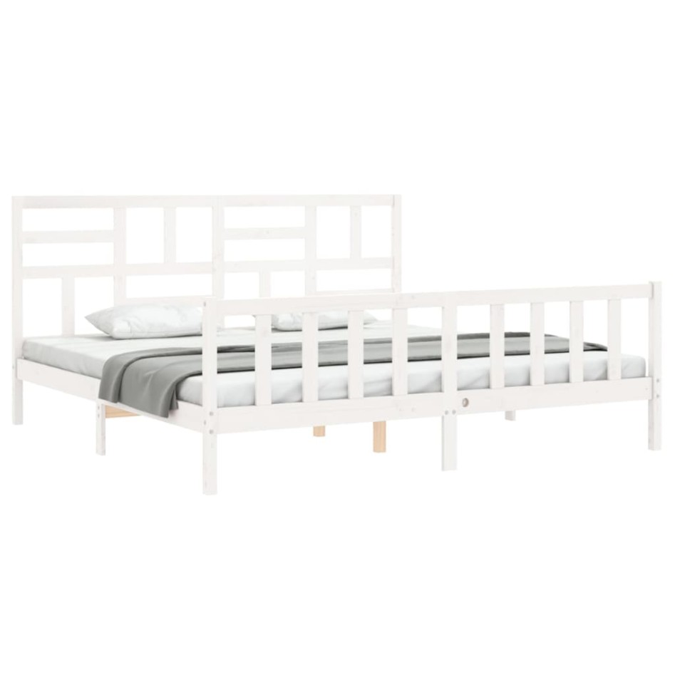 Estructura de cama con cabecero madera maciza blanco 200x200