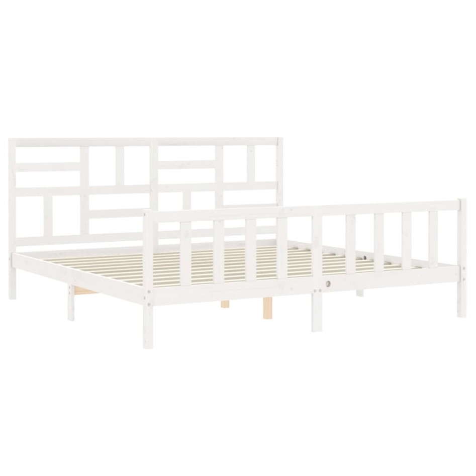 Estructura de cama con cabecero madera maciza blanco 200x200