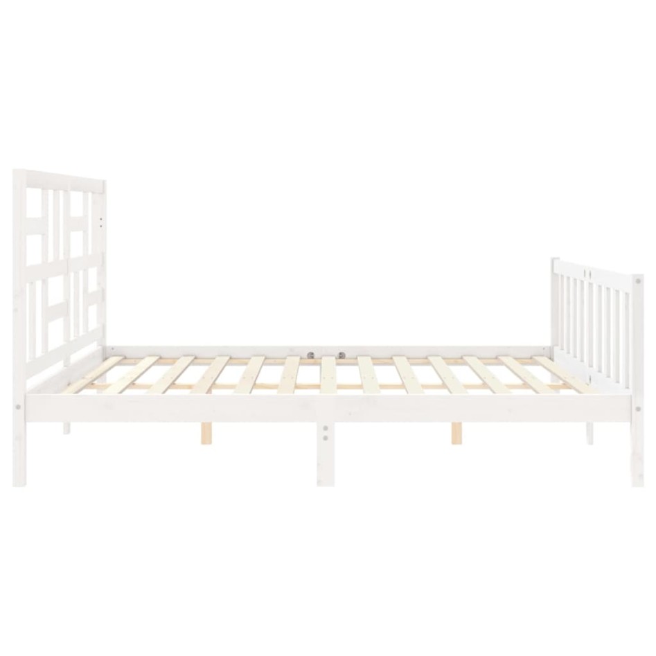 Estructura de cama con cabecero madera maciza blanco 200x200