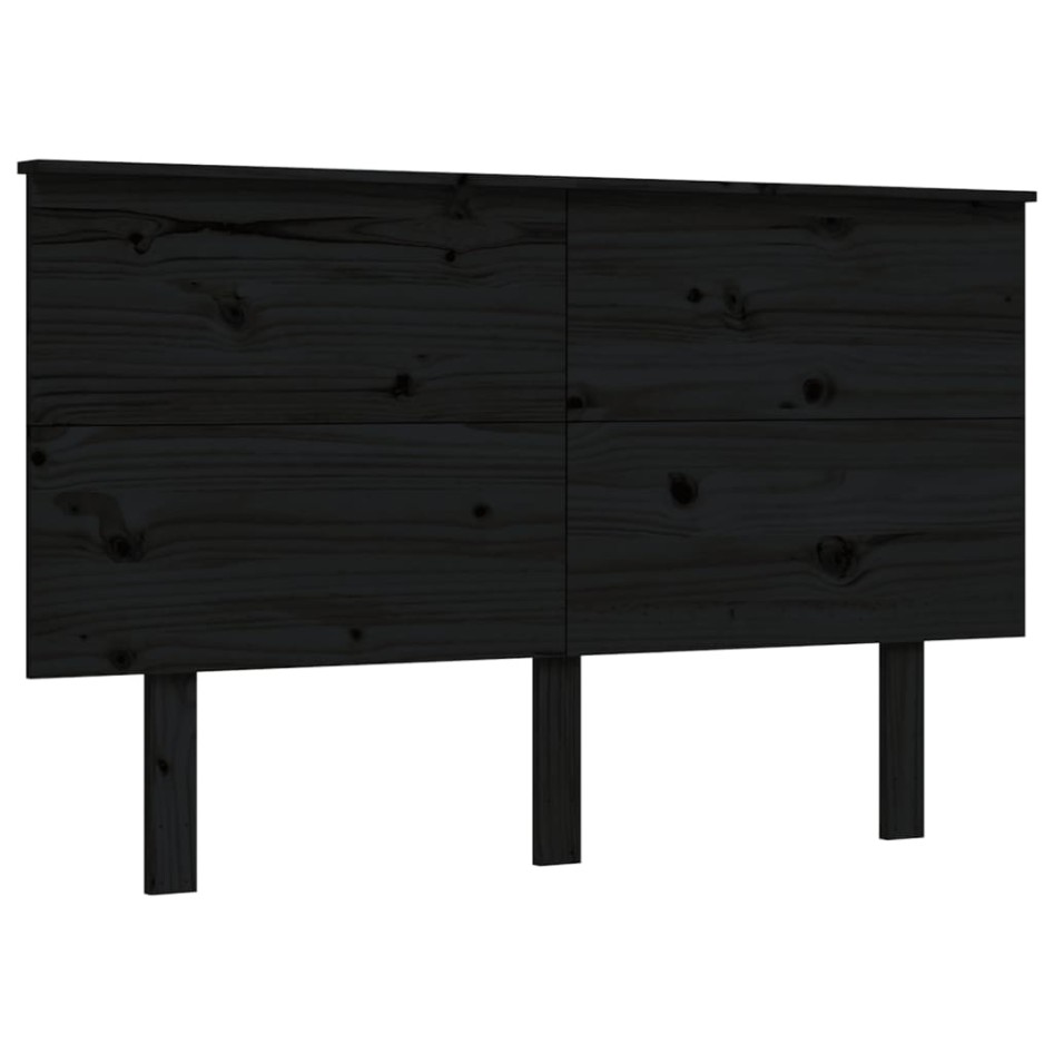 Estructura de cama con cabecero madera maciza negro 140x190
