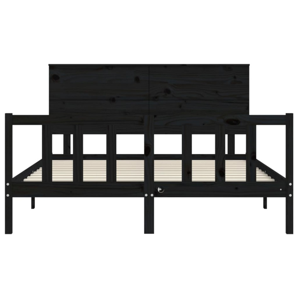 Estructura de cama con cabecero madera maciza negro 160x200