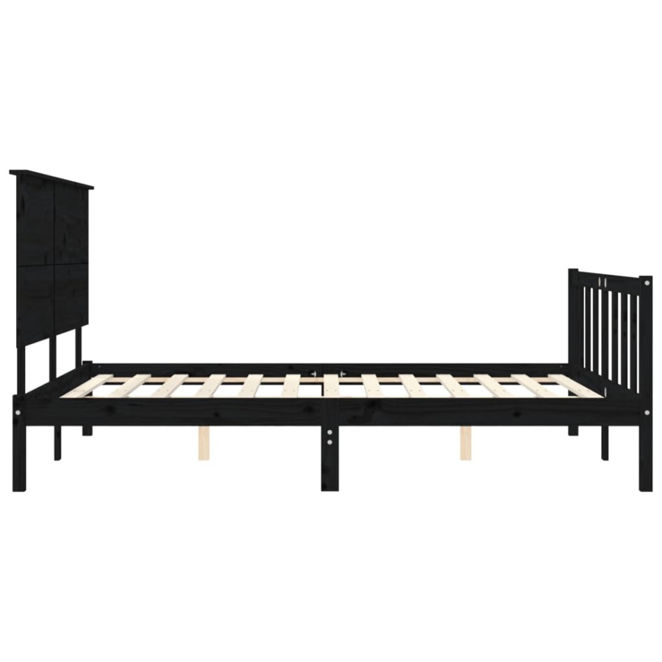 Estructura de cama con cabecero madera maciza negro 160x200