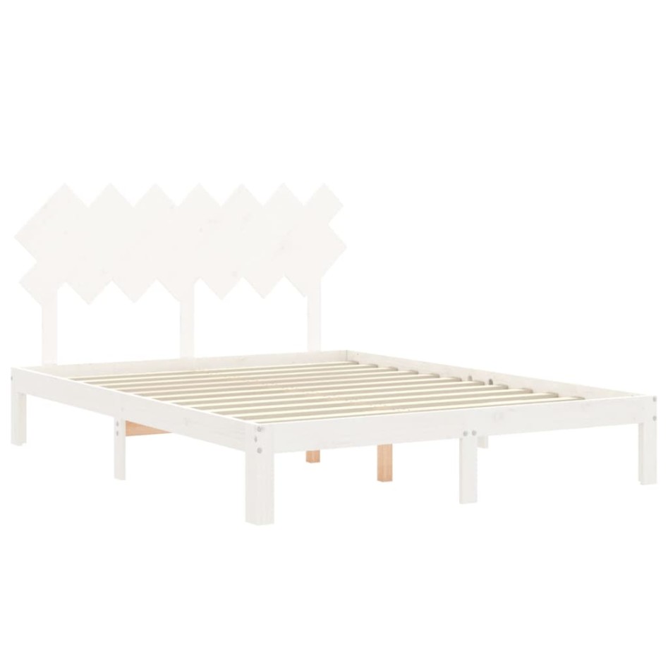 Estructura de cama con cabecero madera maciza blanco 140x190