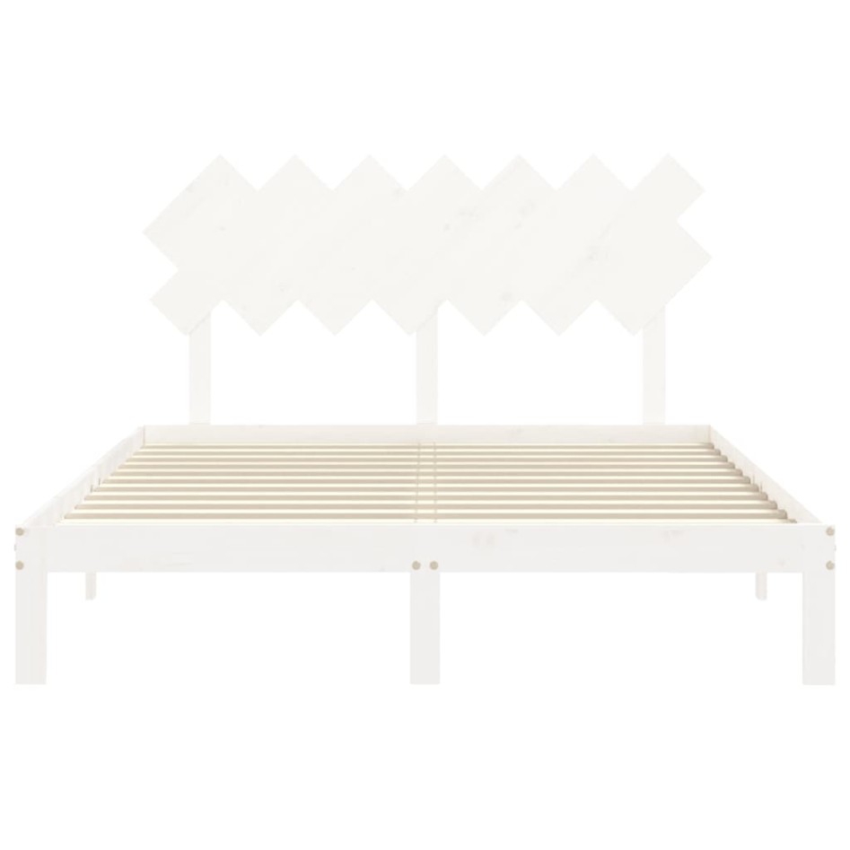 Estructura de cama con cabecero madera maciza blanco 140x190
