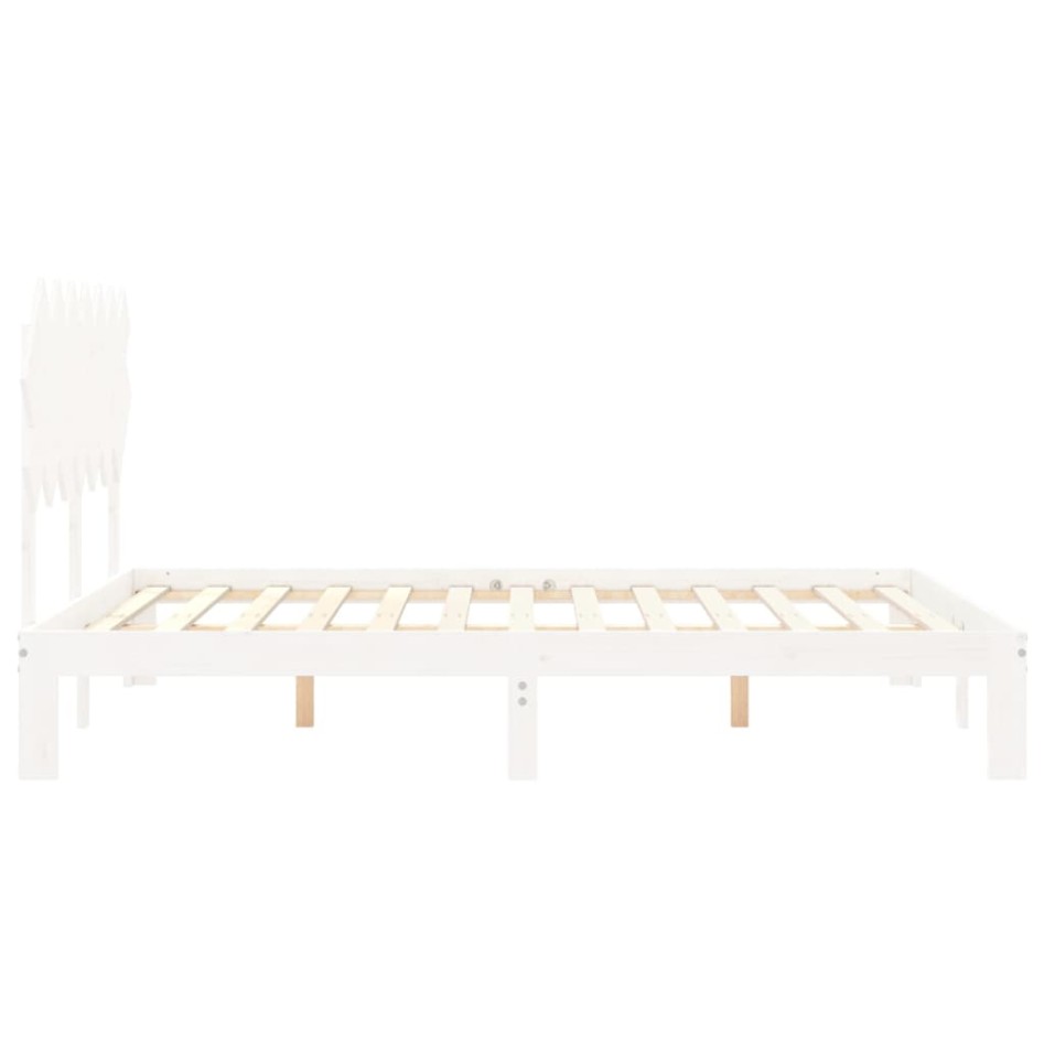 Estructura de cama con cabecero madera maciza blanco 140x190