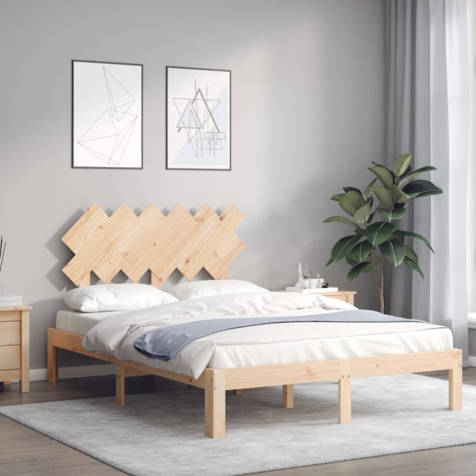 Estructura de cama de matrimonio con cabecero madera