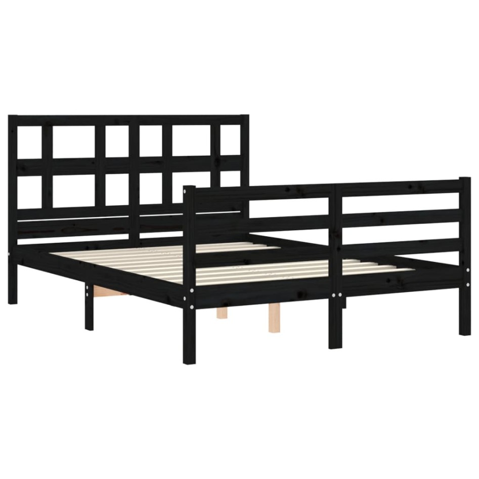 Estructura de cama con cabecero madera maciza negro 120x200