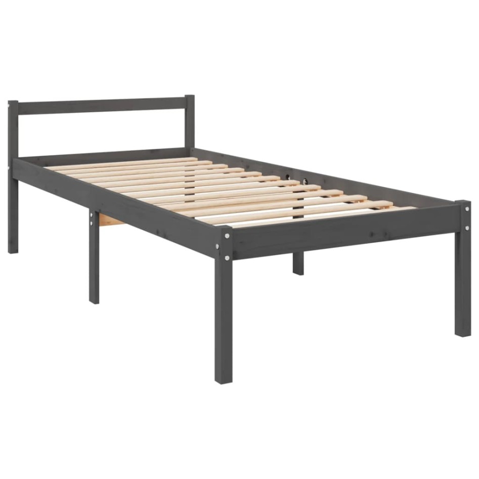 Cama personas mayores cabecero madera maciza gris 100x200