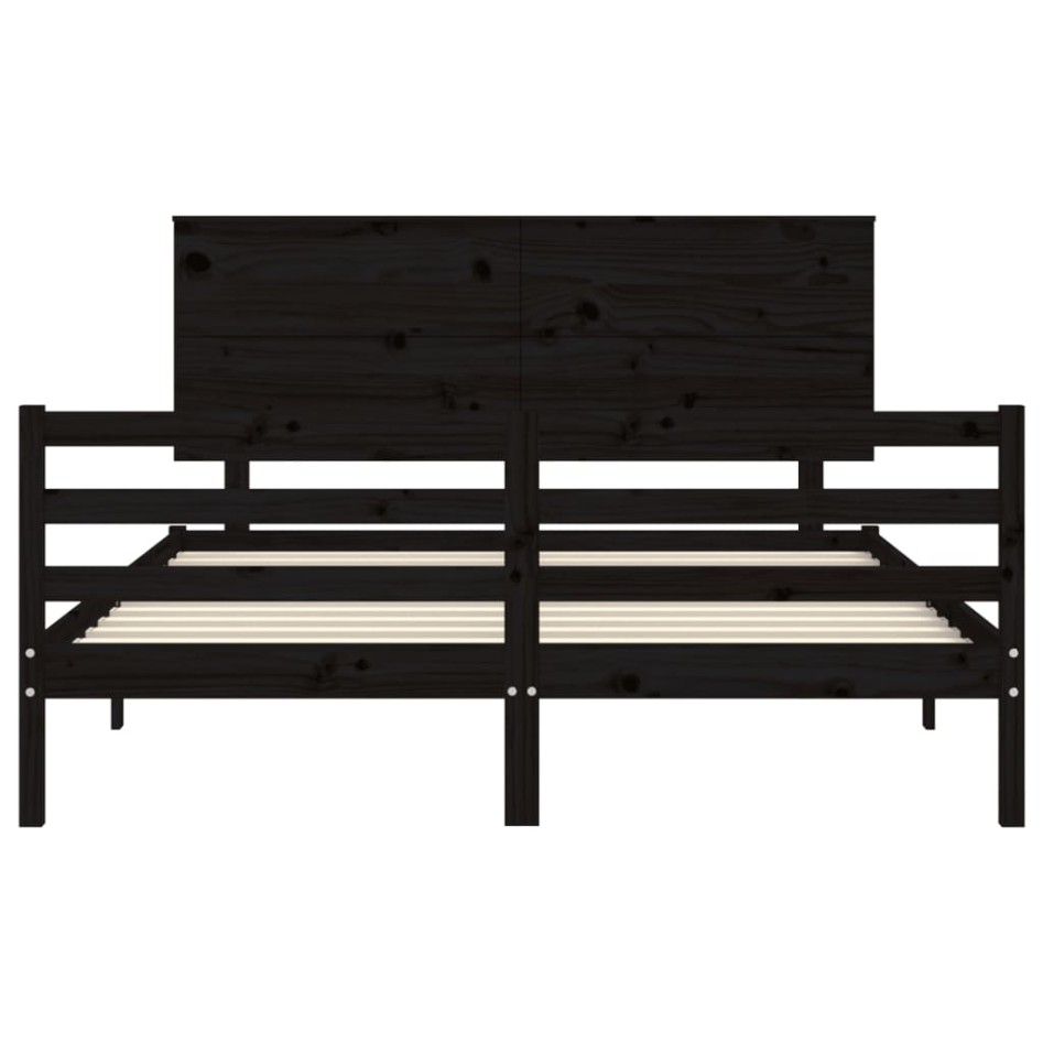 Estructura de cama con cabecero madera maciza negro 160x200